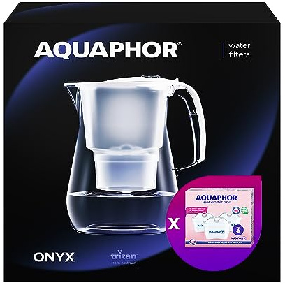 AQUAPHOR ONYX TISCHWASSERFILTER + SATZ VON 3 MAXFOR B100-25 MG+ MAGNESIUM WASSERFILTER KARTUSCHEN