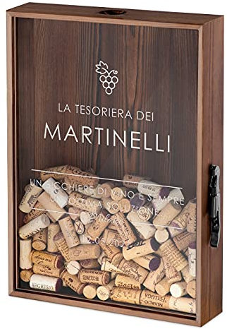 Maverton Raccogli tappi di sughero o birra - con stampa personalizzata - in legno - cavatappi per vino e birra con un coltellino - scatola porta tappi - idee regalo - tesoriera