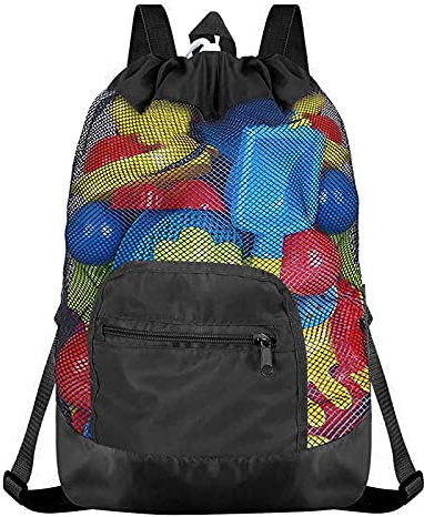 Sandspielzeug Tasche Netz Strandspielzeug Tasche Strandtasche Sandspielzeug 24*48cm für Familie Urlaub, Aufräumsack Spielsack Badetasche Beachbag Faltbar Spielwaren Nicht eingeschlossen (Schwarz)