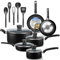 SereneLife Pentole e Padelle Set Cucina 15 Pezzi, Rivestimento Antiaderente Senza PFOA/PFOS, Smalto Resistente al Calore, Manici in Bachelite, Nero