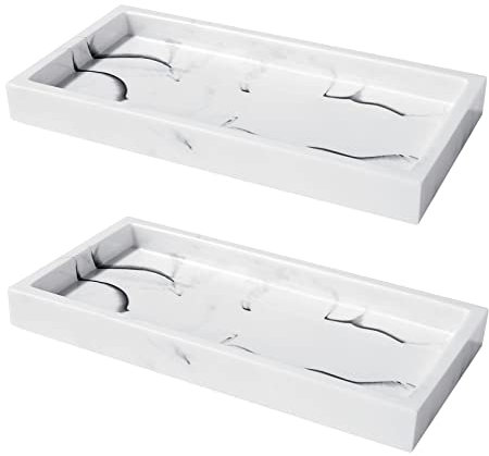 JMIATRY 2 Pcs Vanity Tray, 7.87x3.93x1.22inch Small Resin Handmade Marble Tray, Bathroom Tray for Storage, Kitchen Dresser Countertop Organizer, Decorative Tray for Perfume Candles Soap Towel