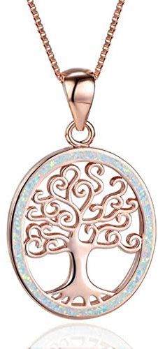 HPIP Boho Femme Arbre De Vie Pendentif Collier Rose Et Or Couleur Argent Chaîne Collier Mignon Blanc Opale Colliers De Mariage pour Les Femmes