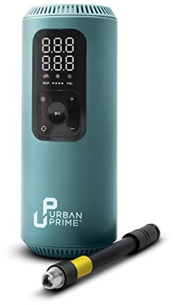 Urban Prime Tragbarer elektrischer Luftkompressor XP - Tragbarer Kompressor für Fahrräder, Motorräder, Roller, Bälle, mit Drucksensor, integriertem LED-Licht, 150 PSI, 2x1.200 mAh