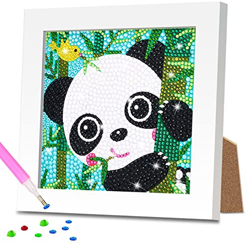 Diamond Painting Kinder, Diamant Painting Bilder Kinder, 5D Diamontpating Set mit Rahmen, Diamond Painting Panda, DIY Diamant Malerei Erwachsene Mädche, Basteln Panda Geschenk für Home Wand Decor