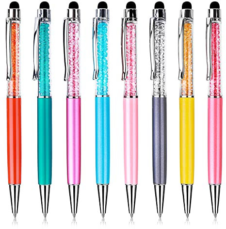 TIESOME Kugelschreiber mit Touchpen, 8 Stück Stylus Eingabestift Stift 2 in 1 Kapazitive Stylus Stifte Druckkugelschreiber Kristall-Kugelschreiber für Universelle Touchscreen Geräte Büro Schule