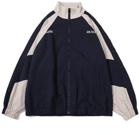 Pbkabiug Blousons vintage pour femmes, style hip-hop, patchwork, coupe-vent, streetwear, léger, vestes bomber, bleu, Medium