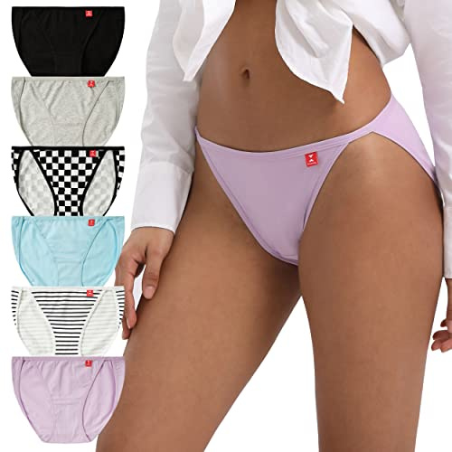 INNERSY Slip Femme Coton Culotte Bikini Confort, M, Rayure/Carreaux/4 Uni