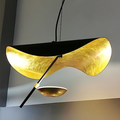 AIAO Pendelleuchte Blattgold Hängelampe LED Metall Hut Pendellampe Moderne Esstischlampe Höhenverstellbar Kronleuchter Esszimmer Küche Studie Schlafzimmer Wohnzimmer Decken Hängeleuchte,60cm,Schwarz