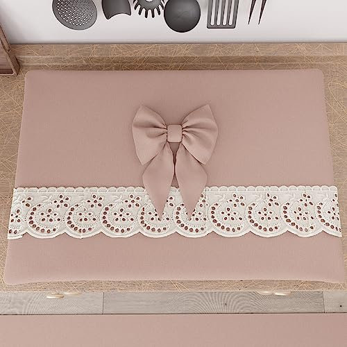 PETTI Artigiani Italiani - Coprifornello, Coprifornello Elegante, Coprifornello Shabby Chic in Tinta Unita con Balza in Pizzo Sangallo e Fiocchi, Coprifornello in Cotone, Coprifornello 70x50cm Cipria