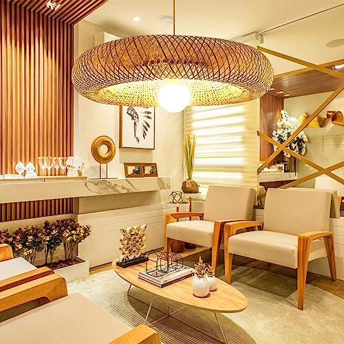 Bambou Lustre E27 Rétro Bambou Lampe Bambou Naturel Suspension Luminaire Tissée à la Main Hauteur Réglable Utilisée pour Restaurant Salon de Thé Décoration Lampe Couloir Lampe Suspendue ( Taille : 60C