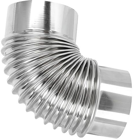 Angoily Stove Chimney Extension 90 Degree Stainless Steel Elbow Flue Flexible Kitchen Vent Hose Metal Exhaust Pipe for Heating Stove and Bathroom