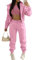 Onsoyours 3 Pezzi Tuta da Donna Primavera Autunno Completo Felpa con Cappuccio + Crop Tops + Pantaloni Lungo a Vita Alta Tuta Leggero Donna da Sport Rosa XS