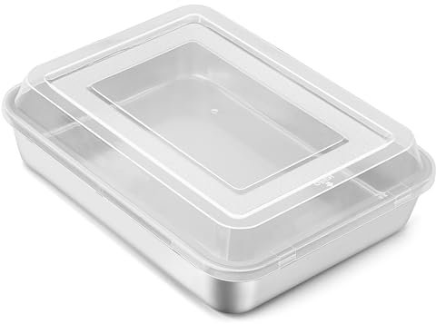 HaWare Backblech mit Deckel, Edelstahl Mini Rechteckige Auflaufform Ofenblech mit Transportbox, 23,8x18x5cm, Tiefes Kuchenblech Fettpfanne für Brownie Kuchen Lasagna, Gesund, Spülmaschinenfest