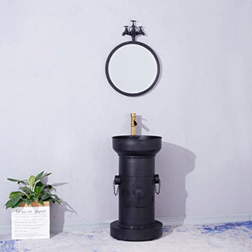 KUMIAO Mobile da bagno rotondo in stile industriale con lavabo, ferro battuto, include specchio, vernice ecologica, facile da pulire e mantenere