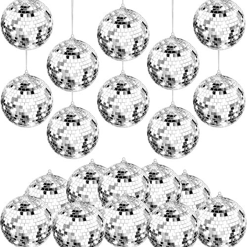 68 Stück Spiegel Discokugeln Hell Reflektierend Silber 70er Jahre Hängende Ornamente für Urlaub Weihnachtsbaum Hochzeit Party Tanz und Musik Festivals Silvester Kuchen Dekoration (5,1 cm)