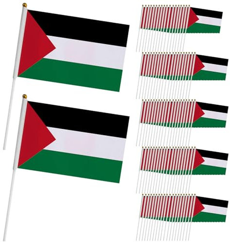 Kleine Palästina-flagge 100 Stück Kostenlose Palästina-flaggen Palästina-handflagge Mini-länderflaggen Mit Kunststoff-fahnenmast 14 X 21 Cm Doppelseitige Handgehaltene Palästina-flagge Auf Stäben