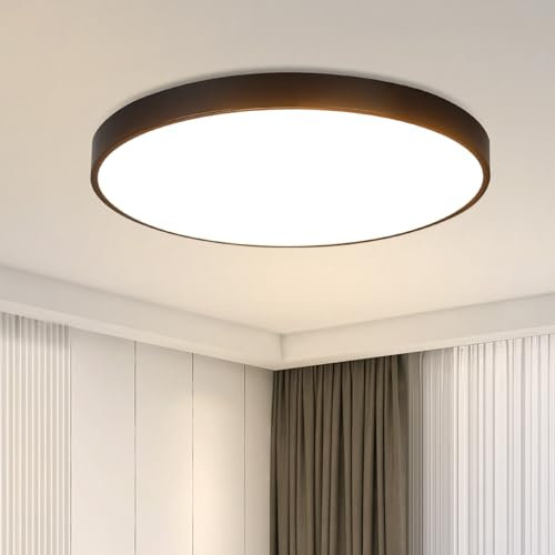 muyuua Deckenlampe LED Deckenleuchte Schlafzimmer - Schlafzimmerlampe Flach 17W Badezimmerlampe Schwarz Badezimmer Deckenbeleuchtung Warmweiß Badlampe IP44 Küchenlampe Rund für Bad Küche Wohnzimmer