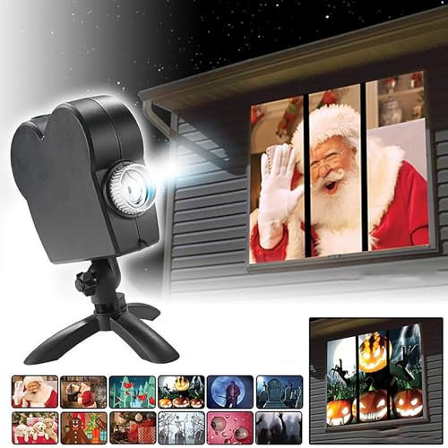 Cqhbzf Halloween Window Projector Lights Outdoor, Christmas LED Projector, Built-in 12 Movies