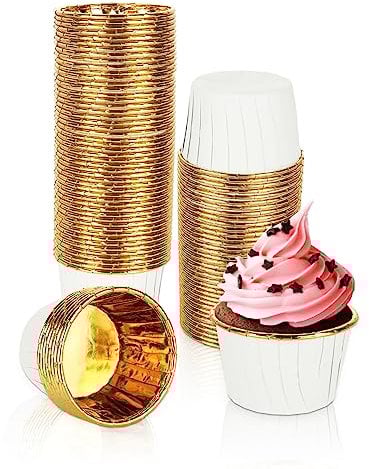 DAJAVE 200 Stück Cupcake Förmchen 5cm Mini Muffins Papierförmchen, Backförmchen aus Aluminiumfolie, Muffinförmchen Papier Weiß Gold Muffin Backförmchen Papier für Heim oder Party