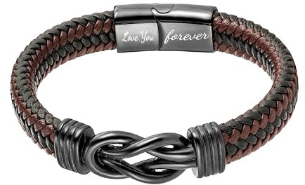 Aospkle Bracelets Pour Homme, Hommes Cadeau Cuir Infinity Bracelet, Bracelet En Cuir Tressé Acier Inoxydable Gravé Amour Vous Bijoux Intemporels Cadeau Pour Petit 19cm