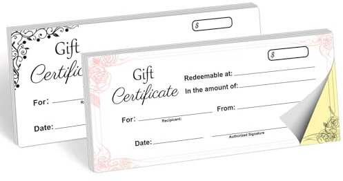 Geschenkgutscheinbuch, 2-teilig, selbstdurchschreibend, Kopierpapier, Geschenkgutschein, geeignet für Unternehmen, Restaurants, Einkaufszentren, Büros, 8,9 x 20,3 cm