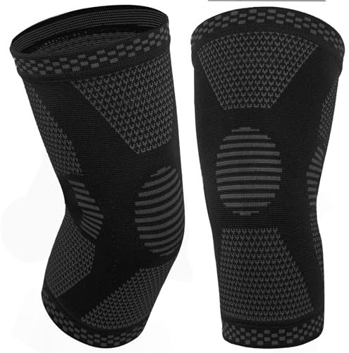 MILAIUN 2 PCS Rodilleras Compresion con Tiras Antideslizantes para Mujer/Hombre, Rodillera Rotuliana Ortopédicas para Artritis, Dolor Articular, Lesión de Ligamentos, Gimnasio (negro-L)