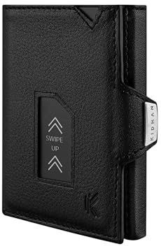 KIDMAN Apollo I Echtleder Slim Wallet mit Münzfach I Kleines Portemonnaie für Herren mit RFID I Kompaktes Portmonee I Mini Geldbörse für Männer I Kreditkartenetui für bis zu 11 Karten I Schwarz