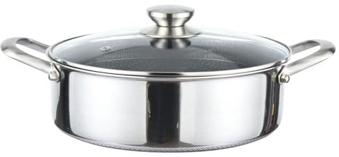 Faitout en acier inoxydable avec couvercle en verre - Diamètre : 24 cm - 2,2 l - Anti-adhésif - Structure en nid d'abeille - Passe au four - Revêtement anti-adhésif en nid d'abeille