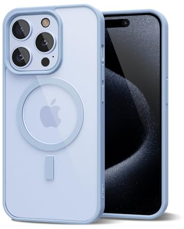 oakxco für iPhone 15 Pro Hülle Magsafe Durchsichtig, Klar Magnetisch Induktives Laden Handyhülle Bunt Dünn Silikon & Transparent Hart Plastik, Cute Einfarbig Clear Handy Hülle für Mädchen, Hellblau