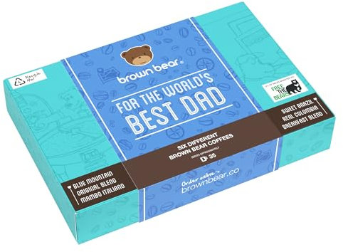 Best Dad Ground Coffee Gift - For The World's Best Dad - 6 Blends in 1 Pack - Light Medium Dark Roast- French Press Cafetiere Filter Drip V60 Aeropress - Father's Day Birthday Christmas Brown Bear