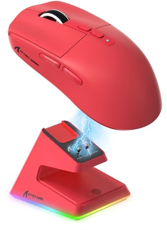 ATTACK SHARK X6 49g SUPERLIGHT Mouse with Magnetic Charging Dock, PixArt PAW3395 Gaming Sensor, BT/2.4G Wireless/Wired Gaming Mouse, 26000 DPI, X3 Upgraded Office Mice for Win11/Xbox/PS/Mac (Red)