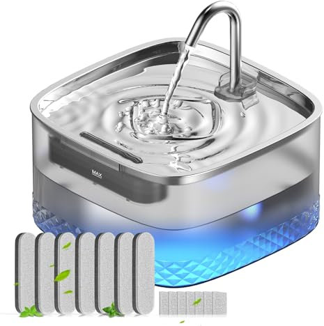 Stainless Steel Cat Drinking Fountain: 75oz/2.2L, Multiple Pets, Super Silent, Easy Assembly & Clean (7*Filters+7*Pump Sponge)