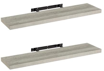 LOLAhome - Set de 2 Baldas Flotantes para Pared de Madera Grises de 120x23 cm, 2 Estanterías de Pared Resistentes y Decorativas sin Agujeros Visibles para Salón, Cocina, Oficina o Dormitorio