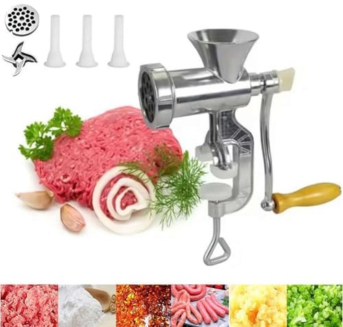 Meat Grinder Manual Mincer,2024 New Meat Grinder Manual Meat Grinder,Manual Meat Grinder Sausage Maker,Table Mount Pork Mincer Sausage Stuffer Funnel Make,Manual Sausage Maker For Kitchen