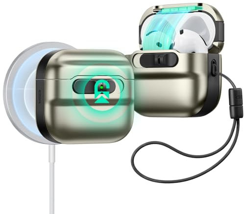 ESR für AirPods 4 Hülle, kompatibel mit AirPods 4 Gen (2024) (USB-C), MagSafe kompatibel, Magnet Deckelverschluss, sturzsichere Schutzhülle mit Handschlaufe, Pulse Serie, Titan