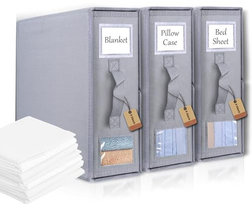 Miaglury 3 Stück Bettwäsche Organizer Box Unterbett Aufbewahrungsbox, Faltbarer Bettwäsche Aufbewahrung, Aufbewahrungstasche mit Reißverschlüsse für King&Queen Size Bettlaken, Decken Bezüg, (Grau)