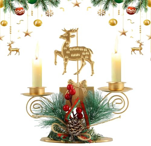 Silverchry Portacandele Natalizio, Candeliere Candelieri per Natale, Candele Pilastri Portacandele Decorativo Albero di Natale di Alce, Centrotavola Decorazione Camino Tavola Della Festa Natale (ML)