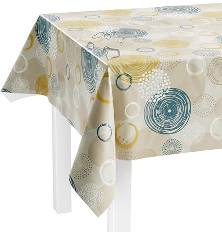LILENO HOME Tischdecke abwaschbar als Meterware 180x140cm (Schnittkante) in Swirl beige Motiv - Wachstuchtischdecke wasserabweisend ideal als Tischtuch o. Tischläufer für Bierzeltgarnitur