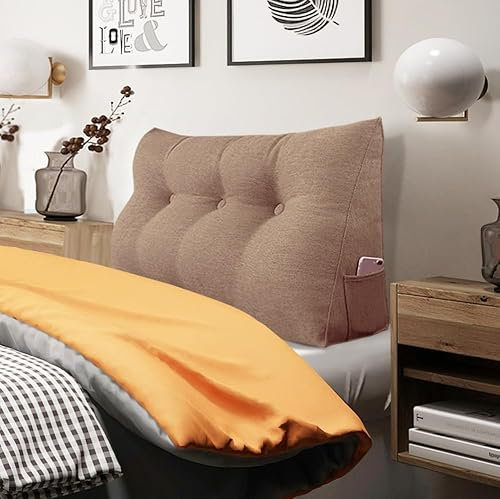 BNCKTRD Kopfende Großes Rückenkissen, Bequemes Lesekissen und Rückenteil im Bett, 2 in 1 Rückenlehne und Kopfkissen, Langes XXL Kissen für Sofa, Couch, Wand und Polster Leinen Pfirsichfarben 120cm
