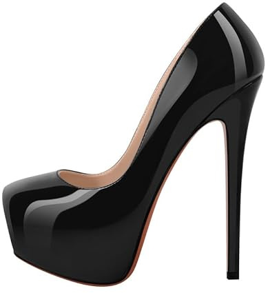 MissHeel Stiletto High Heels Invisible Platform Pumps for Women Closed Toe Slip-on Court Shoes for Party Wearing Black Patent Leather Size 9