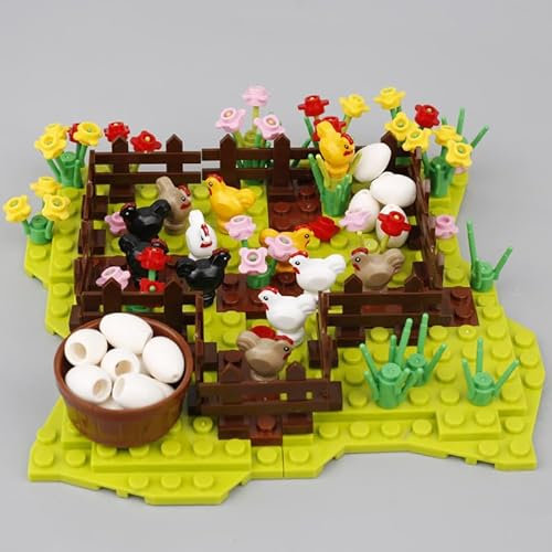 Hühnerfarm Bausteine Bausatz, MOC Farm Hühnerstall Bausteine Modell Spielzeug mit 12 Hühnern, DIY Farm Erweiterungszubehör, Kreativer Tierhaus Klammerblöcke Kit, Geschenkideen für Kinder und Erwachsen