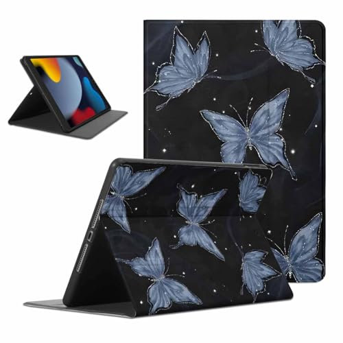 Kueqeay Coque pour iPad 9./8./7. Generation, Aesthetic Butterfly Motif Design Housse de Protection Léger avec Support Fonction Ultra-Mince PU Transparent Étui à Rabat, Noir