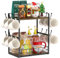 Aolawco 2 Tier Coffee Station Organizer for Countertop, Multi-Functional Coffee Mug Holder Display Stand with 12 Hooks, Coffe Bar Accessories and Organizer for Kitchen Office, Vintage Brown-Black