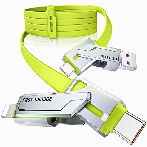 SHEZI 4-IN-1 Soft Silicone Compatible With Lightning Cable Fast Charging, USB C Charger Cable, 60W 1.5M Multi Charging Cable, Sturdy iPhone Charging Cord for iPhone/Android/Carplay/Data Transfer