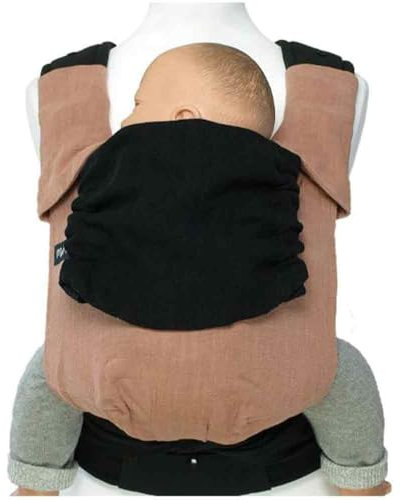 MamaMotion MaMo Babytrage – Halfbuckle Tragehilfe – gepolsterte Schulterträger für Neugeborene ab Geburt von 50 – 86cm -ergonomische Sitzhaltung –Bauch-, Hüft- und Rückentrage (M310 Rosa-Schwarz)