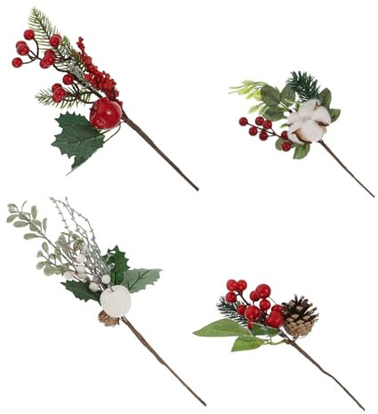 Warmhm 4 Stück Zweige der Weihnachtssimulation schmücken Weihnachten Obst Office Decoration weihnachtsbasteln blumenstecker künstliche Beerenstiele Blumenarrangements Beere Schaum