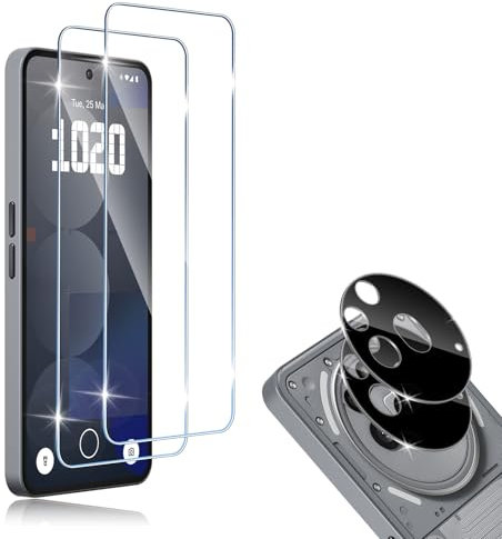 HidWee Cristal Templado Compatible con Nothing Phone 3a Pro, 2 Piezas Protector de Pantalla + 2 Piezas Protector de Lente Cámara, 9H Dureza Sin Burbujas Cristal Templado & Protector de Cámara
