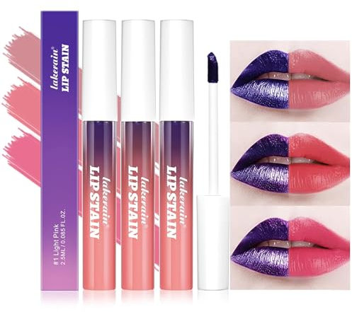 3 Pieces Peel Off Lip Liner Tattoo, Peel Off Lipstick, Waterproof and Transfer Proof Pink Lip Ink, Matte Finish Peel Off Lip Gloss, Non-stick Cup Liquid Lipstick Nude Lip Stain for Women
