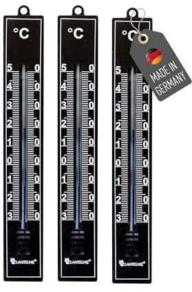 Lantelme 3 Stück Außenthermometer Set Schwarz Temperatur -30°C bis 50°C | Analog Kunststoff Thermometer 18cm Wetterfest für Außen Innen Balkon und Garten | Gartenthermometer (Schwarz)