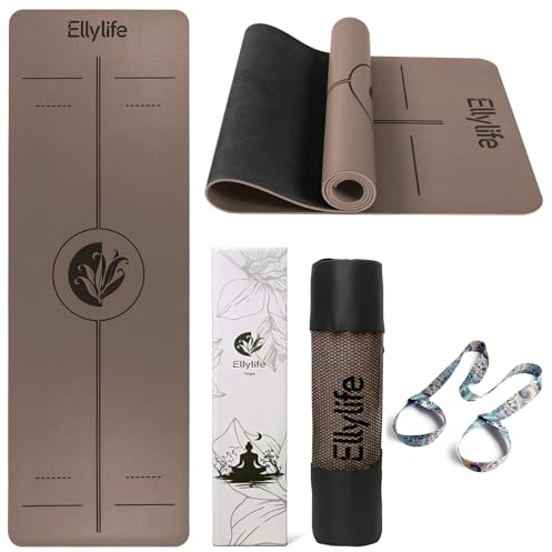 Yoga Matte Rutschfest Dick, Naturkautschuk + Eco TPE/PU, Ausrichtungslinien | Hautfreundliche, Ultra Grip, Einzigartiges Design, inklusive Tragegurt, für Yoga, Pilates, Fitness, Home Workout